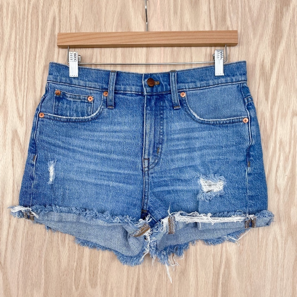 MADEWELL High Rise Distressed Denim Shorts Jordie Wash - Picture 1 of 6